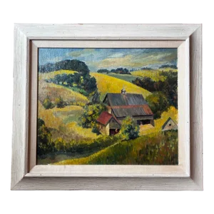 Framed 1940s Era Painting of West Chester, Pennsylvania Farm