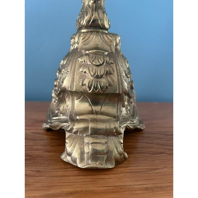 Antique French Rococo Style Solid Brass 3-Light Candelabras - A Pair For Sale - Image 9 of 14