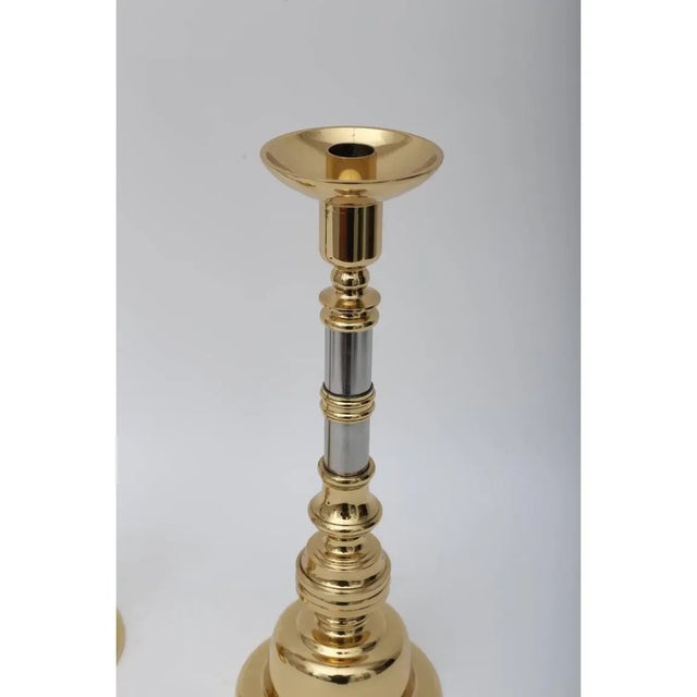 Traditional 1980s Candle Holders Neoclassical Brass and Chrome Candle Sticks - a Pair For Sale - Image 3 of 10