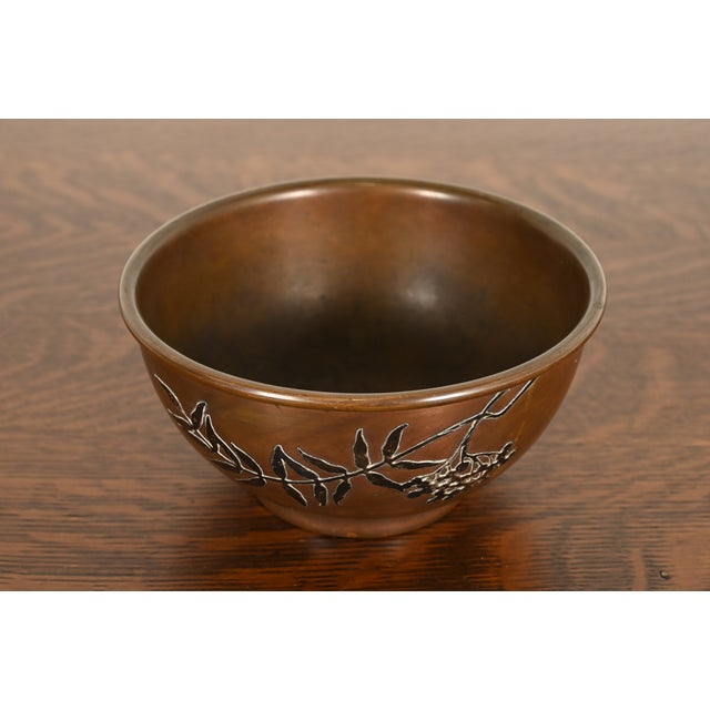 A gorgeous antique Arts & Crafts or Art Deco period sterling silver on bronze footed bowl By Heintz Art Metal Shop USA,...