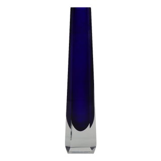 Mid-Century Italian Cobalt Blue Faceted Sommerso Murano Glass Vase attributed to Flavio Poli, 1960s For Sale