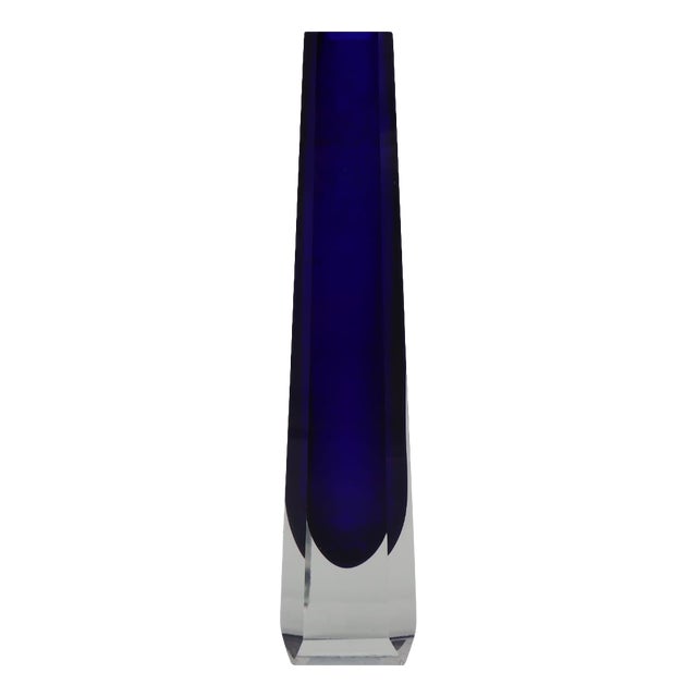 Mid-Century Italian Cobalt Blue Faceted Sommerso Murano Glass Vase attributed to Flavio Poli, 1960s For Sale