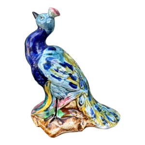 Vintage Hand-Painted Chinese Porcelain Peacock Sculpture Figurine — Asian Chinoiserie