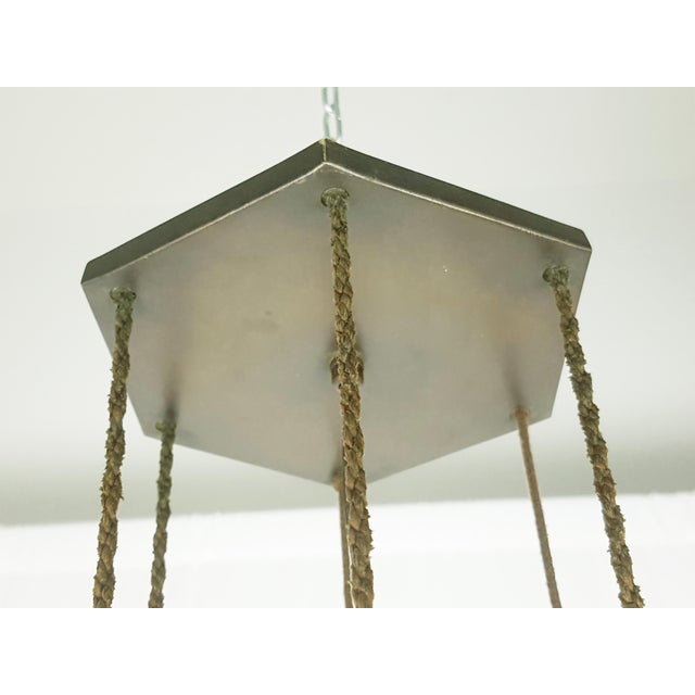 Art Deco Copper & Printed Glass Pendant Lamp attributed to the Amsterdam School, 1920s For Sale - Image 15 of 16