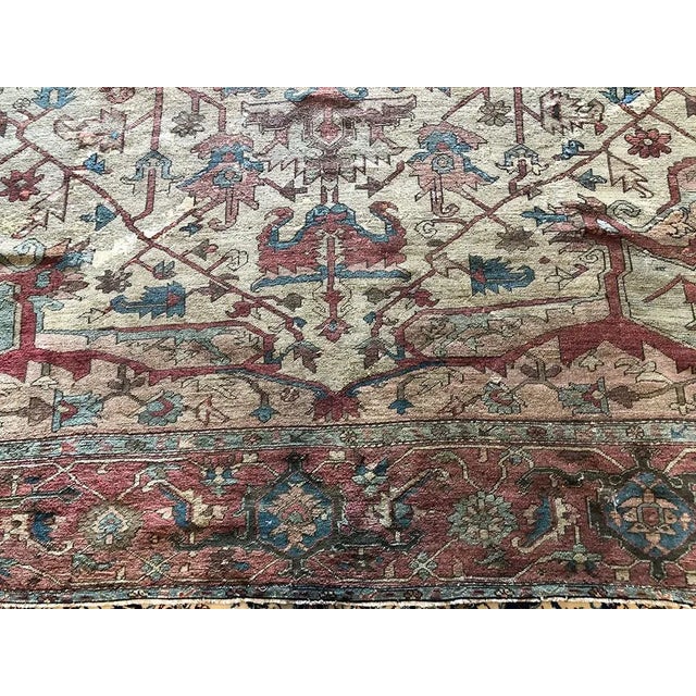 Ivory Antique Serapi Rug For Sale - Image 8 of 13