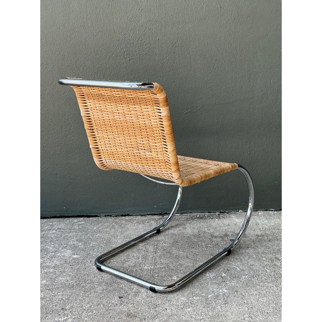 Wood Vintage Mies Van Der Rohe for Knoll Woven Rattan Cantilevered Chair For Sale - Image 7 of 15
