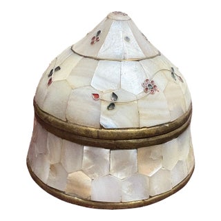 1990s Beautiful Mother of Pearl and Brass Trinket Box For Sale