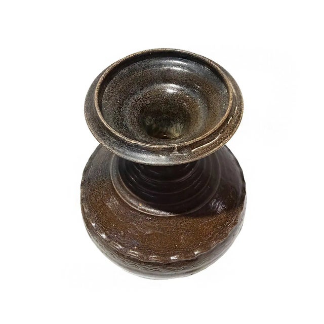 Early 20th Century Ceramic Vase From Thailand, in Dark Brown Glaze For Sale - Image 4 of 10
