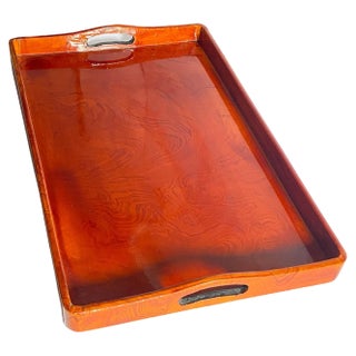 Platter in Wood with Lacquered Painting, Brown Color, England, 1970 For Sale