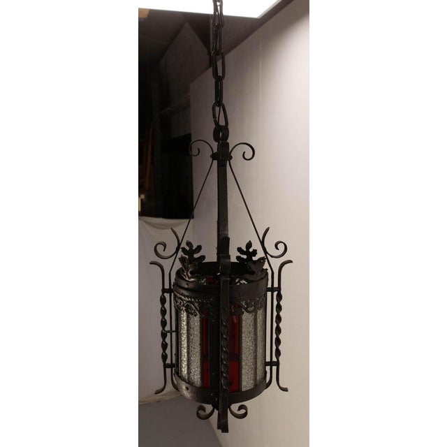 French Lustre Colored Glass & Wrought Iron Pendant Light, Late 19th Century For Sale - Image 12 of 14