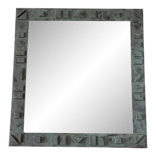 Late 20th Century Post Modern Hand Forged Wrought Iron Geometric Artisan Mirror For Sale