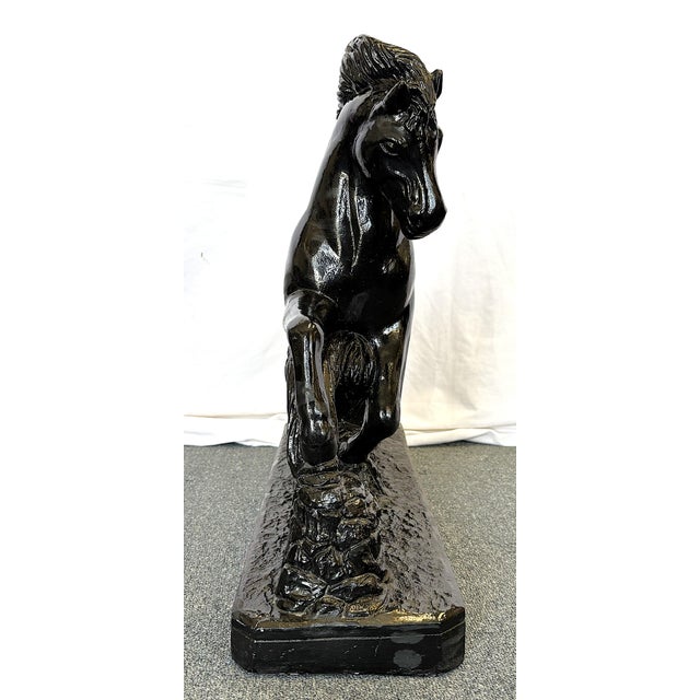 Mid Century Ceramic Rearing Black Stallion Figure Signed 'R R' Possibly Italian Sculptor Renato Rumonato For Sale - Image 10 of 16