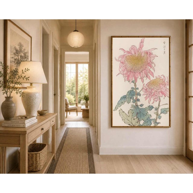 Pink Two Pink Chrysanthemums by Hasegawa, Vintage Japanese Botanical Art Print, 16" X 24" For Sale - Image 8 of 9