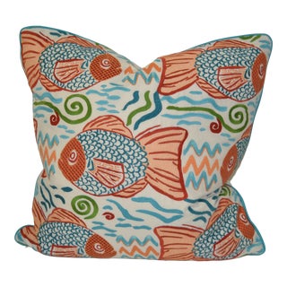 Contemporary Stroheim Pescado Embroidered Pillow in Tuscan Sun For Sale