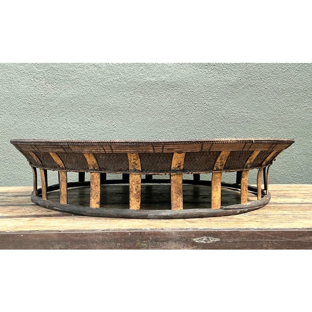 Vintage Woven Rattan and Bamboo Large Tray For Sale - Image 9 of 12