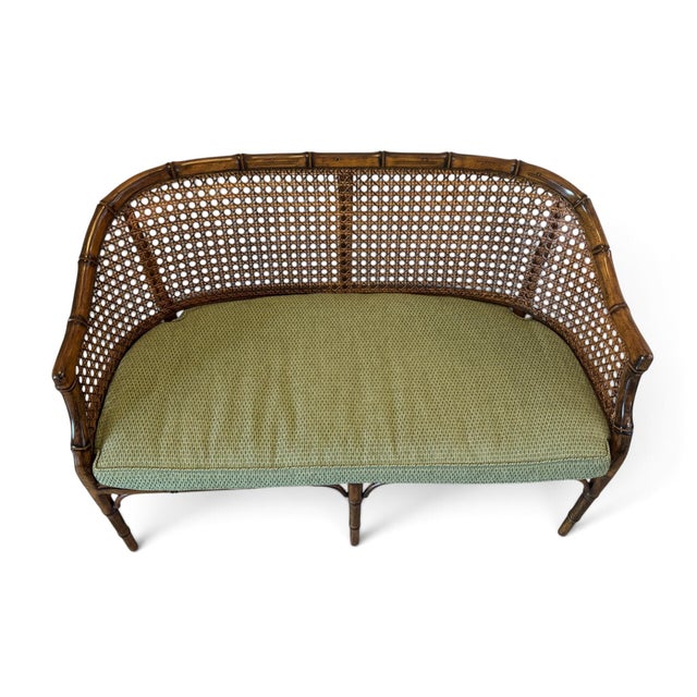 Hollywood Regency Faux Bamboo Cane Settee For Sale - Image 14 of 18