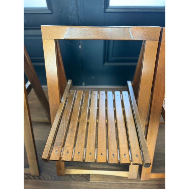 1960s Romanian Mid-Century Modern Teak Space Saver Dining Table With Four Hidden Nesting Chairs For Sale - Image 9 of 17