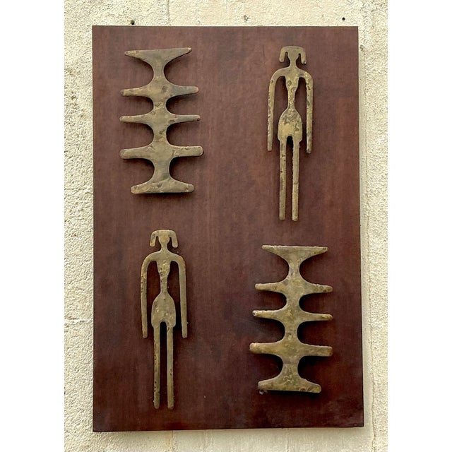 Vintage Mid-Century Modern Hammered Bronze Shapes Wall Sculpture For Sale - Image 4 of 5