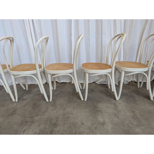 Mid-Century Modern Vintage Dining Chairs in White Wood with Cane Seats, 1970s, Set of 6 For Sale - Image 3 of 18