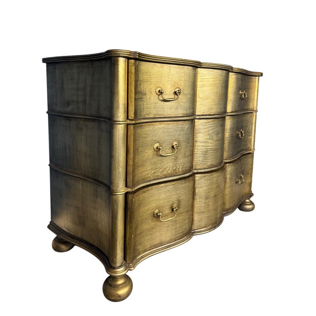 Ethan Allen Serpentine Chest in Original Metallic Silver-Gold Finish For Sale In Los Angeles - Image 6 of 13