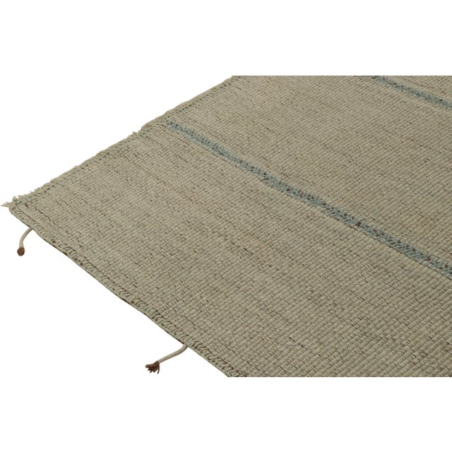 2010s Rug & Kilim’s Contemporary Kilim in Beige Panels With Blue Stripes For Sale - Image 5 of 7