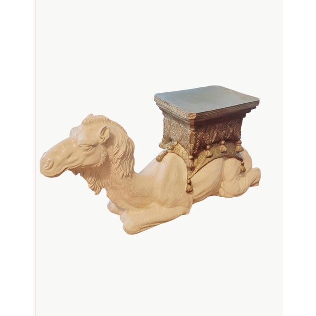 Large Vintage Plaster Camel Palm Beach Regency Garden Stool For Sale - Image 9 of 11
