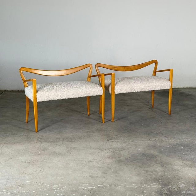 Benches in Blonde Maple with Bouclé Upholstery attributed to Guglielmo Ulrich, 1940s, Set of 2 For Sale - Image 4 of 17