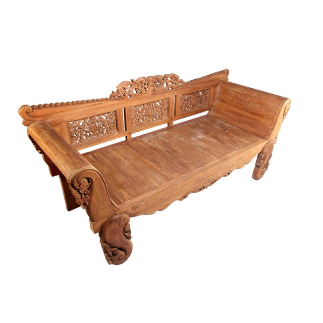 Rustic Bali Teak Daybed With Hand Carved Rails 24 For Sale - Image 3 of 5