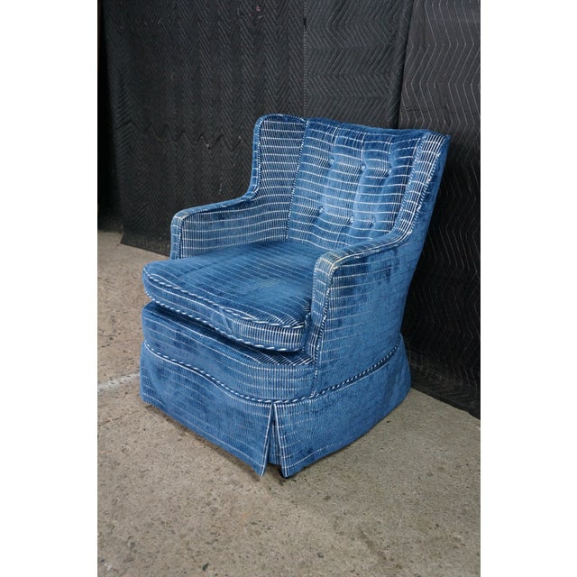 Mid 20th Century Tufted Blue Upholstered Library Club Lounge Chair & Ottoman For Sale - Image 4 of 18