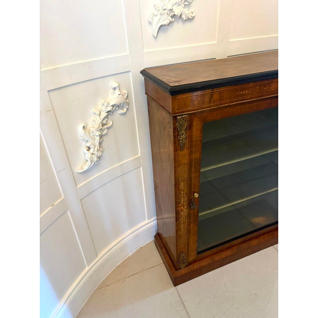 Wood Antique Victorian English Walnut Inlaid Pier Cabinet Display, 1860s For Sale - Image 7 of 11