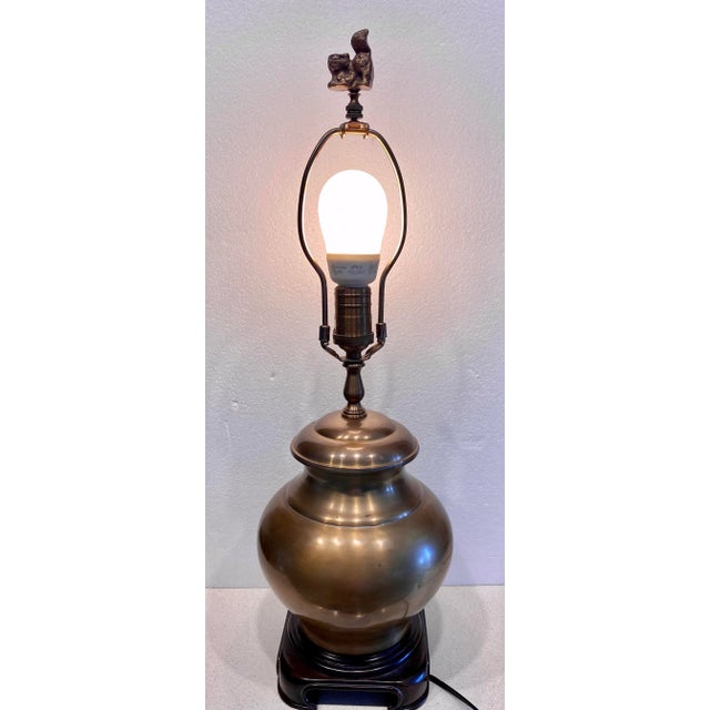 1990s Vintage 1990s Asian Style Brushed Brass Lamp For Sale - Image 5 of 6