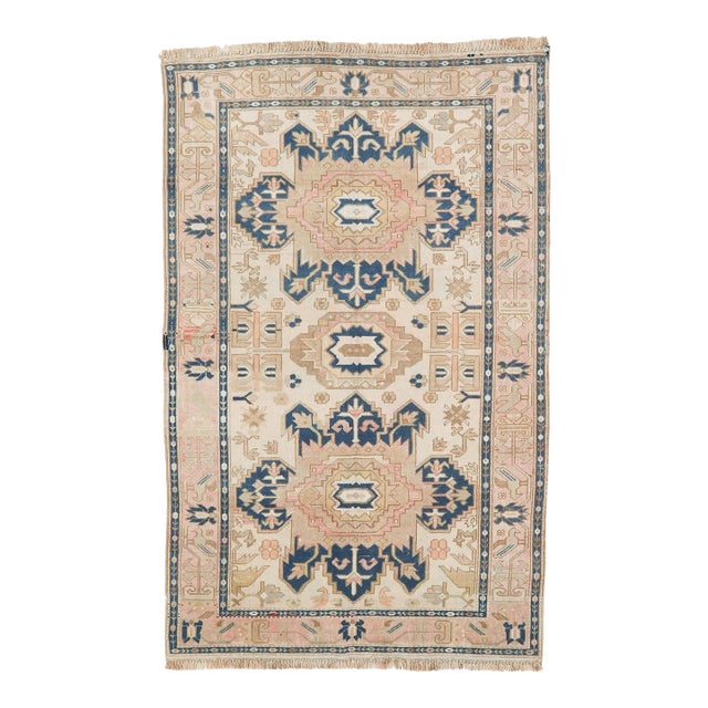 Mid 20th Century Washed Out Vintage Caucasian Rug For Sale