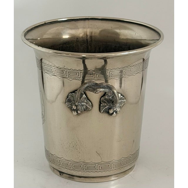Antique Birmingham UK silver plate wine cooler, champagne bucket. Wonderfully etched greek key design on edges and a...