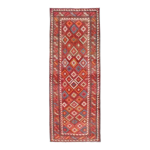 Antique Persian Fine Weave Hamadan Gallery Rug in Multi Colors in Tribal Design