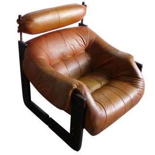 Percival Lafer Rosewood Tan Leather Lounge Chair For Sale