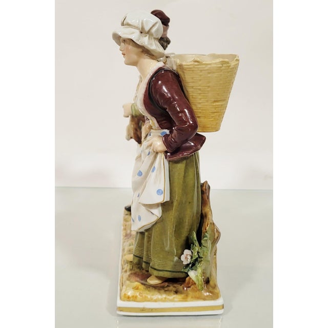 Early 20th Century Antique German Hand Painted Volkstedt Porcelain Grouping Man & Woman For Sale - Image 5 of 13