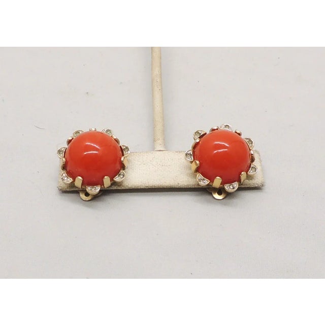 Vintage 1950s Signed Nettie Rosenstein Cabochon Faux-Carnelian Clip Earrings - 2 Pieces For Sale In Philadelphia - Image 6 of 7