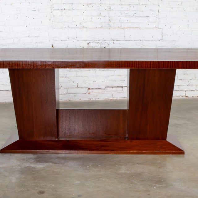 Late 20th Century Modern Large Custom Mahogany Dining or Conference Table W/Double Pedestal Trestle Base For Sale - Image 10 of 18