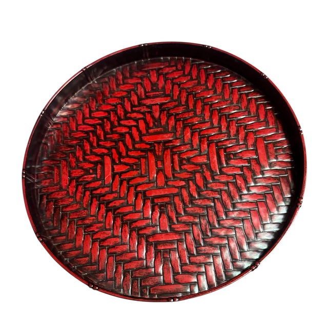 Mid-Century Modern Vintage Otagiri Handcrafted Japan Round Lacquerware Tray MCM For Sale - Image 3 of 7