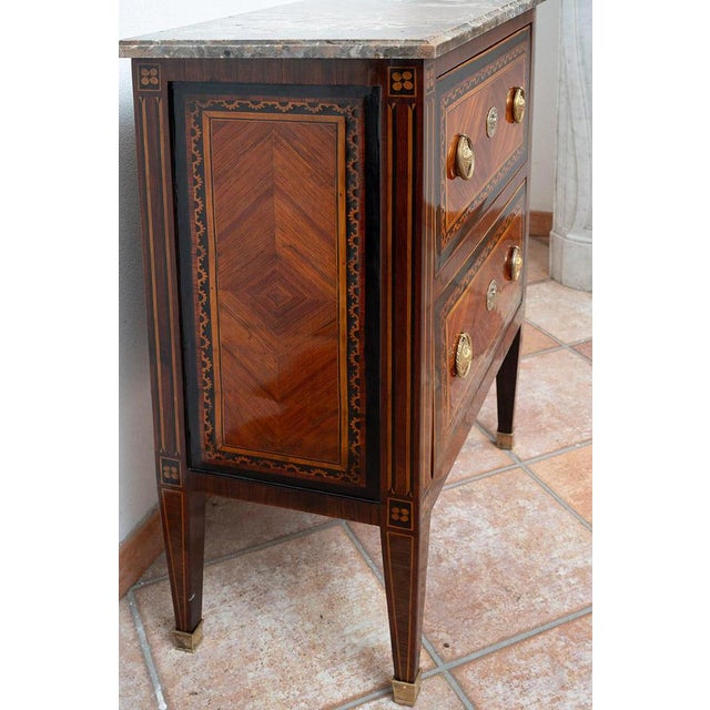 Antique 18th Century Louis XVI Neapolitan Chest of Drawers in Exotic Woods with Marble Top For Sale - Image 6 of 7