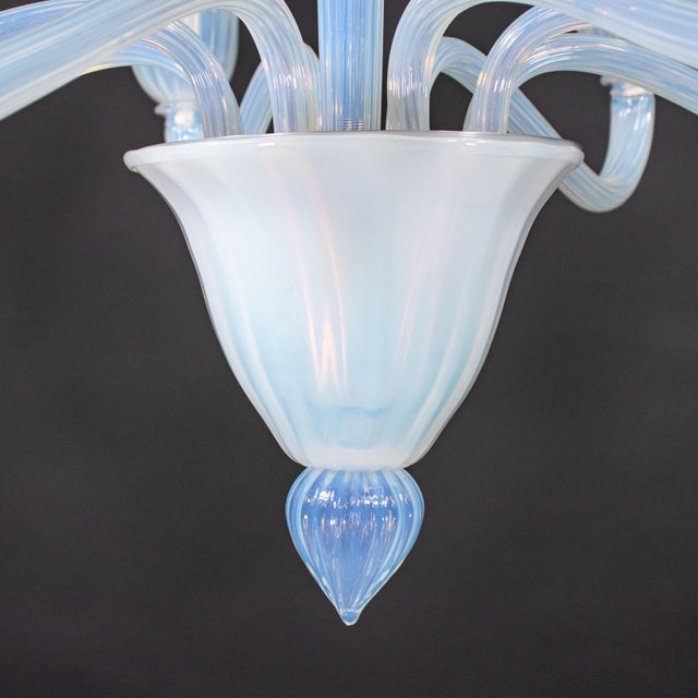 Large Vintage Eight Arm Opaline Murano Glass Chandelier in the Manner of Barovier & Toso For Sale - Image 9 of 18