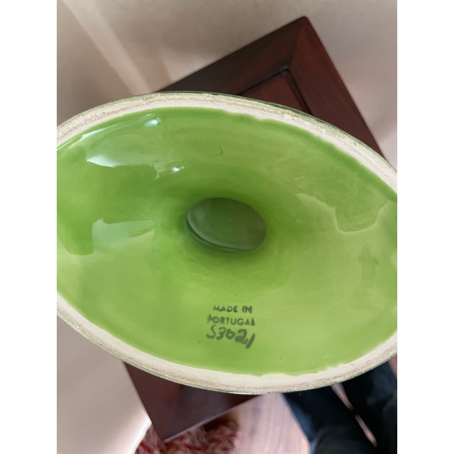 Ceramic Vintage Footed Oval Ceramic Compote With Handles in Leaf Design For Sale - Image 7 of 7