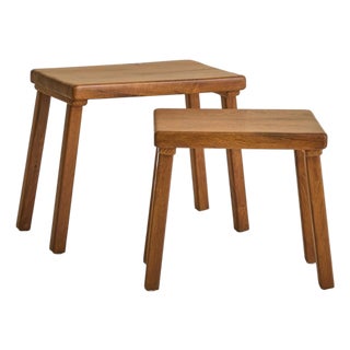 Pair of Dutch Brutalist Oak Nesting Tables, 1960s For Sale