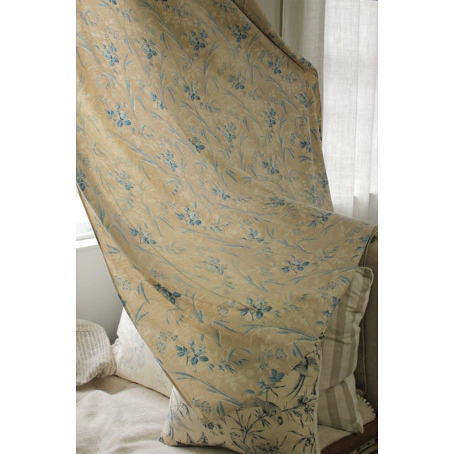 Antique 1860s French Country Blue Floral Printed Drape Textile