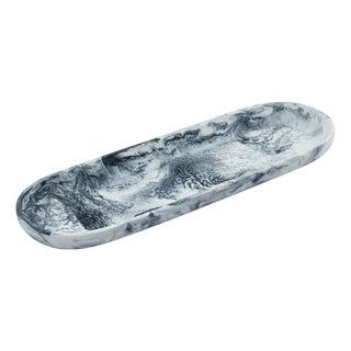 Mera Black & White Long Resin Serving Platter For Sale