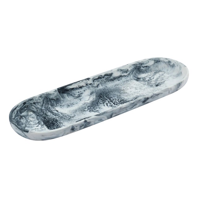 Mera Black & White Long Resin Serving Platter For Sale