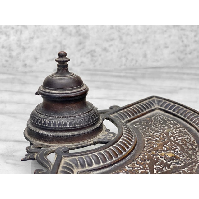 Antique French Empire Bronze Fountain Pen Rest Inkwell For Sale - Image 6 of 11