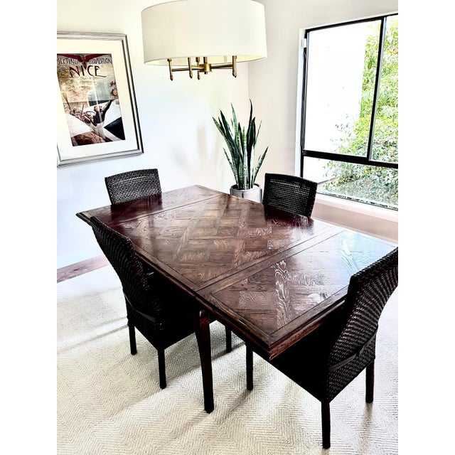 Elegant Guy Chaddock French Provincial style card/dining table featuring a finely crafted marquetry-inlaid parquet or...