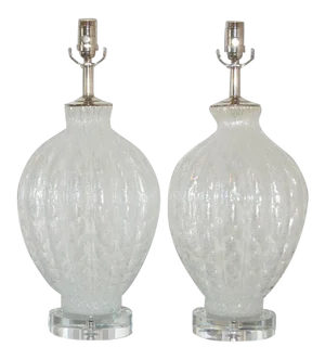Galliano Ferro Murano Glass Lamps White