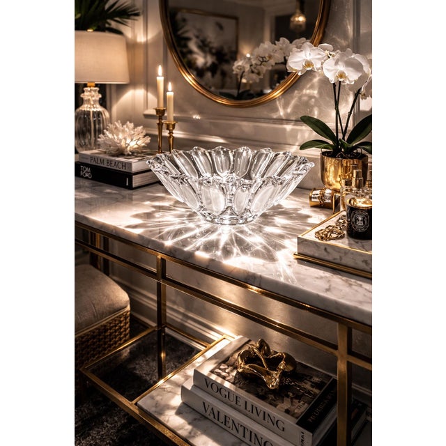 Transparent Vintage Frosted Floral Art Glass Centerpiece Bowl – Sculptural Tulip Petal Design – 12” Palm Beach / Hollywood Regency Catch-All For Sale - Image 8 of 10